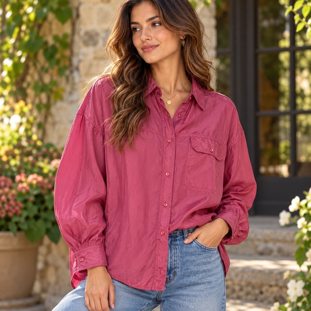 Limited 100% Silk Button Down Shirt Pink Vintage 90s Oversized Work Minimalist M